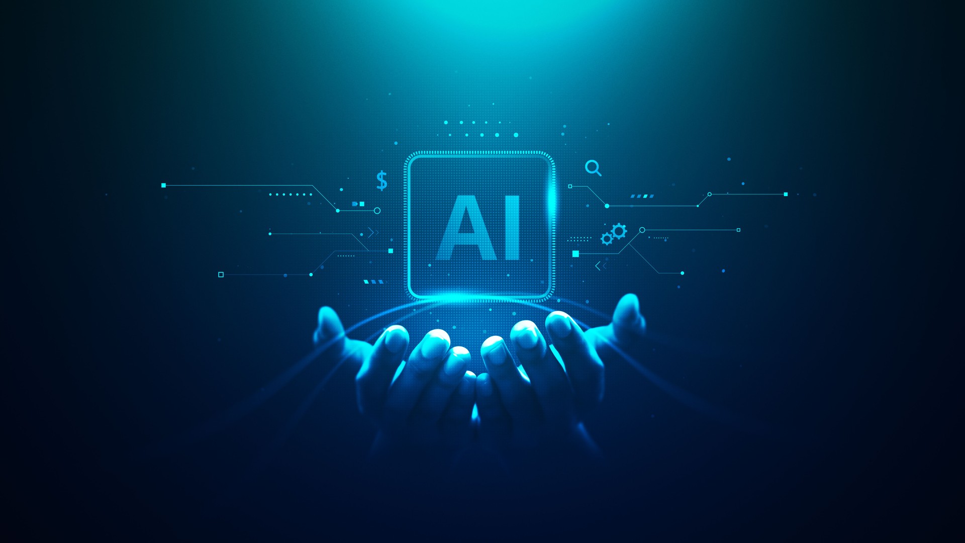 Tecnologia, inteligência artificial, digital, ai, mão, conceito, futuro, negócios, tecnologia, ciência, inovação, futurista, estratégia, fundo, dados, comunicação, aprendizagem, assistente, pesquisa. GM Marketing, IA, Big Tech, AI